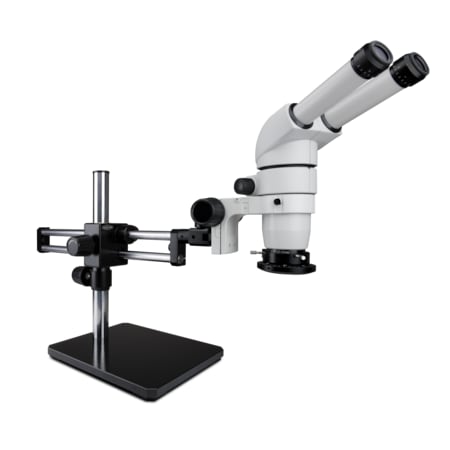 Scienscope 20 Degree Head Stereo Zoom Microscope With LED Ring On A Dual Arm Stand CMO-PK5D-R3E
